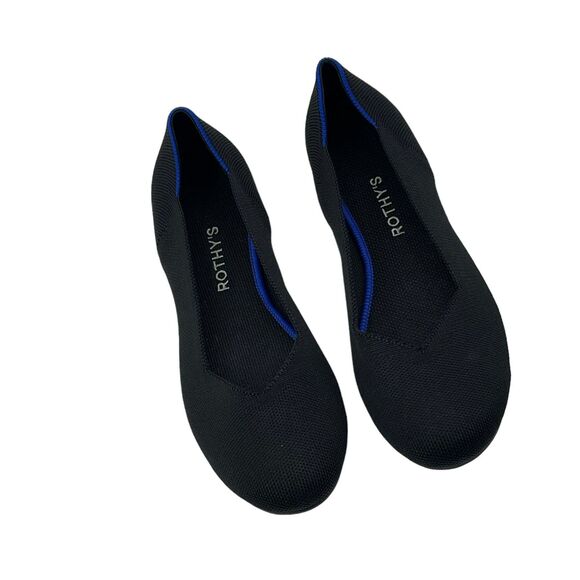 ROTHY\'S Women\'s The Flat Round-Toe Slip-on Knit Upper Black Flats Size 9.5 NWOT
